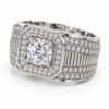 Men’s silver square halo moissanite statement ring, front view