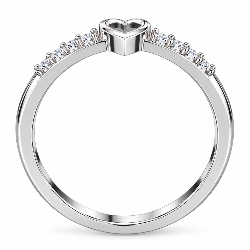 Heart Accent Moissanite Ring in Silver