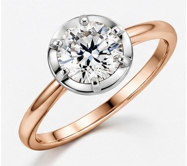 Round Bezel Moissanite Solitaire Ring in Rose-Tone Rhodium-Plated Silver