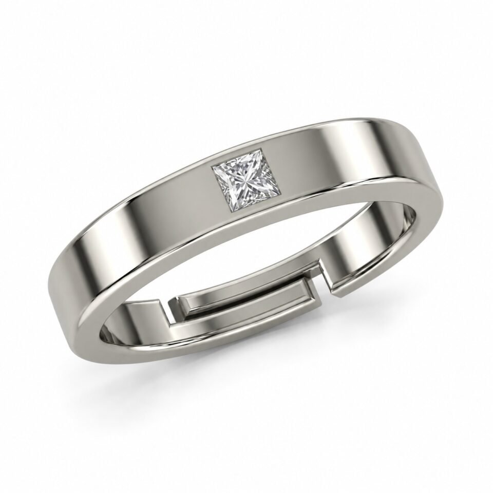 Square-Set Moissanite Band for Men in Silver