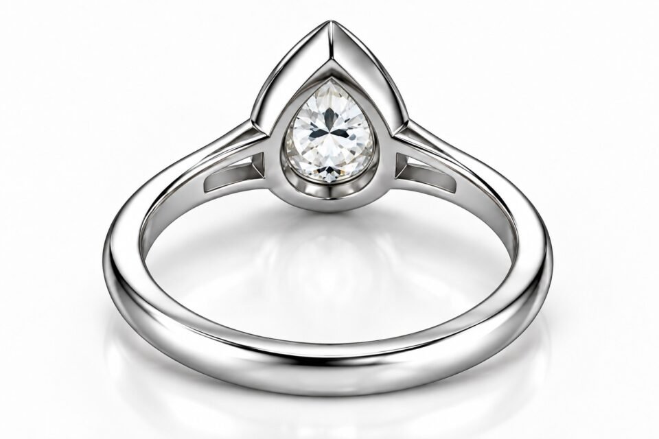 Pear-Cut Bezel Moissanite Solitaire Ring in Silver