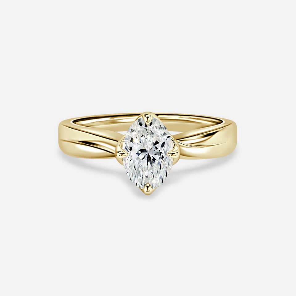 Oval Moissanite Solitaire Ring in Yellow-Tone Rhodium-Plated Silver