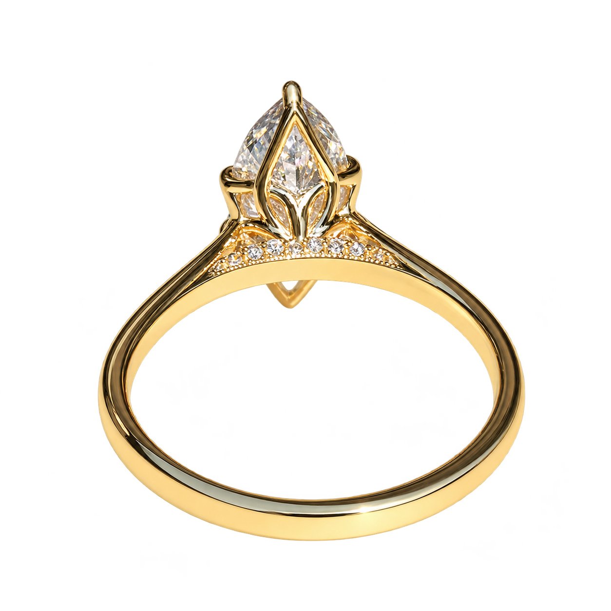 Alternate view 2 of marquise tulip solitaire ring with six-prong setting in yellow-tone silver