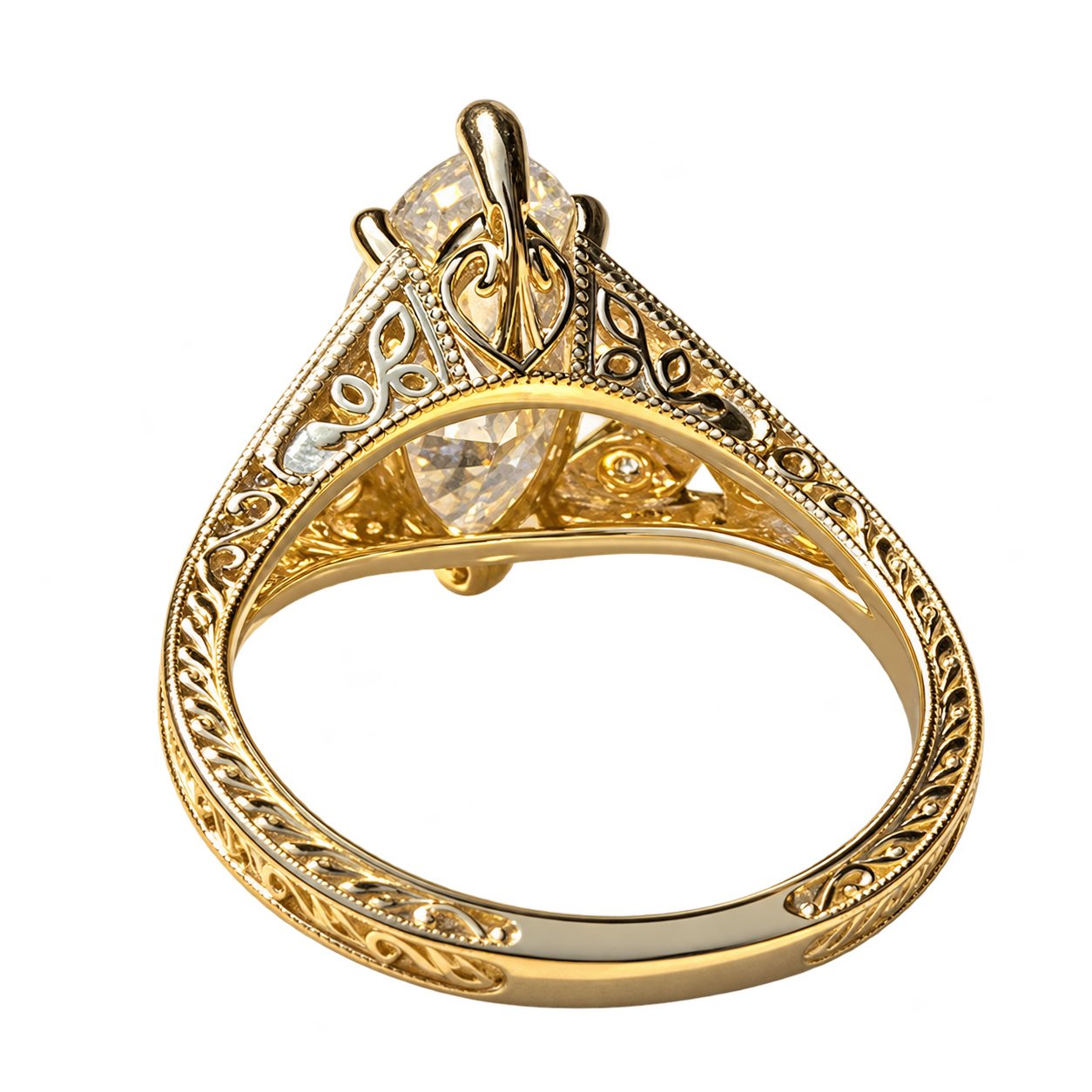 Alternate view 2 of vintage filigree marquise ring with openwork yellow-tone silver band