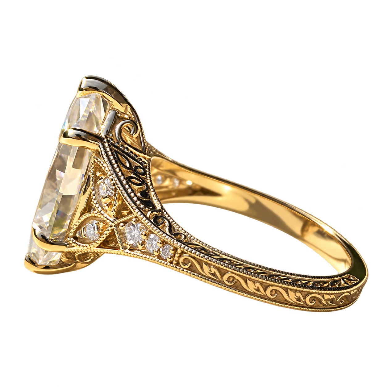 Alternate view 3 of vintage filigree marquise ring with openwork yellow-tone silver band