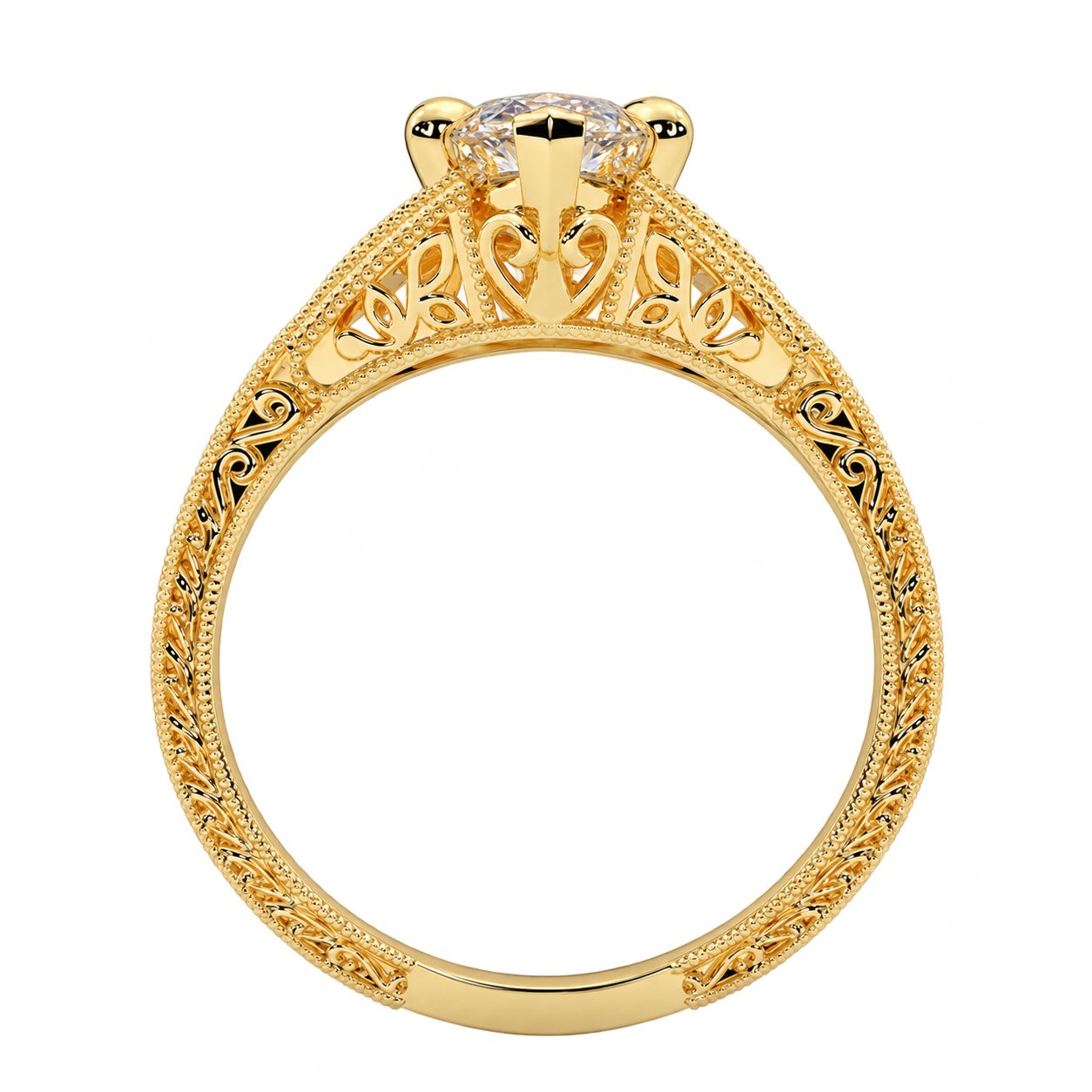 Alternate view 4 of vintage filigree marquise ring with openwork yellow-tone silver band